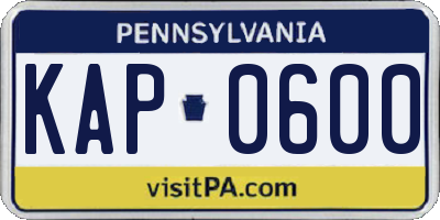 PA license plate KAP0600