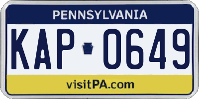 PA license plate KAP0649
