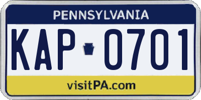 PA license plate KAP0701