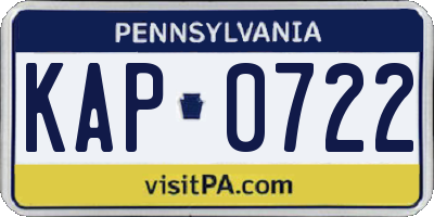 PA license plate KAP0722