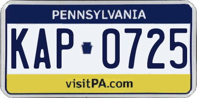 PA license plate KAP0725