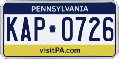 PA license plate KAP0726
