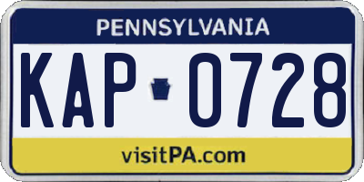 PA license plate KAP0728