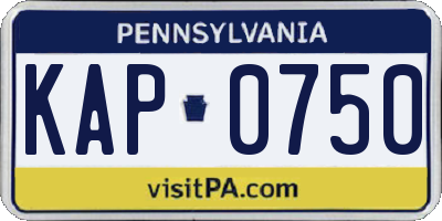PA license plate KAP0750