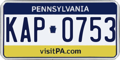 PA license plate KAP0753