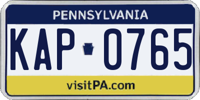PA license plate KAP0765