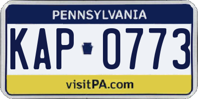 PA license plate KAP0773