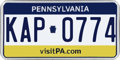PA license plate KAP0774