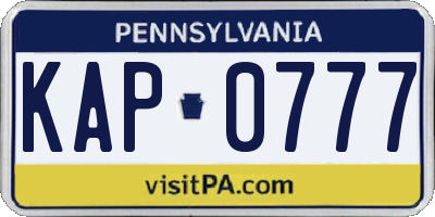 PA license plate KAP0777