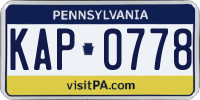 PA license plate KAP0778
