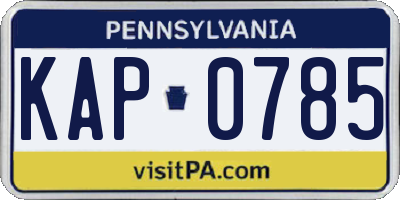 PA license plate KAP0785