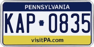 PA license plate KAP0835
