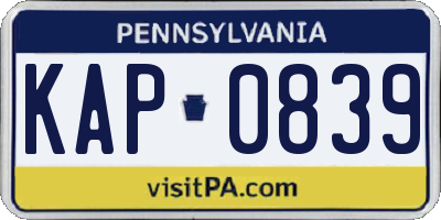 PA license plate KAP0839
