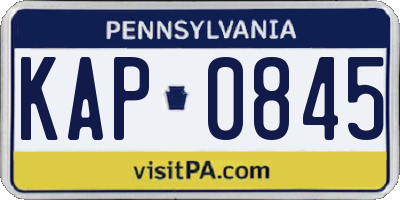PA license plate KAP0845