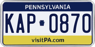 PA license plate KAP0870