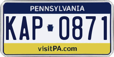 PA license plate KAP0871