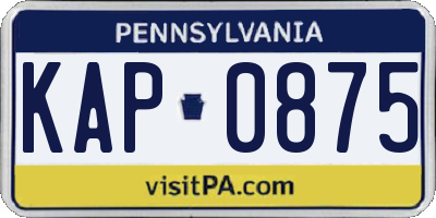 PA license plate KAP0875