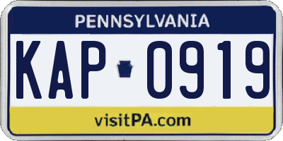 PA license plate KAP0919