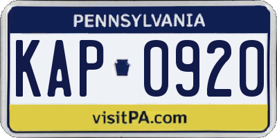 PA license plate KAP0920