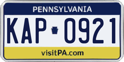 PA license plate KAP0921