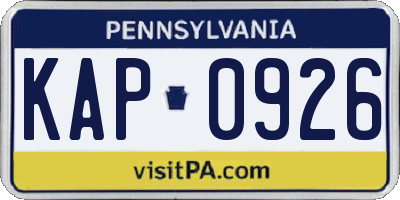 PA license plate KAP0926