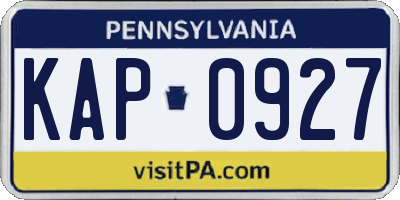 PA license plate KAP0927