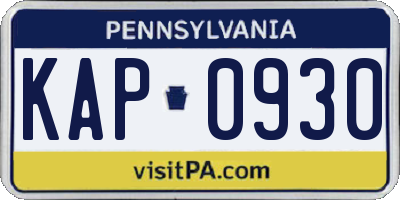 PA license plate KAP0930
