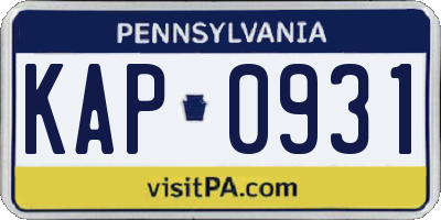 PA license plate KAP0931