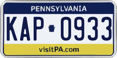 PA license plate KAP0933