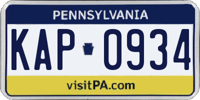 PA license plate KAP0934