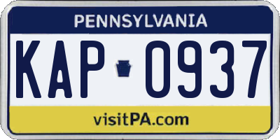 PA license plate KAP0937