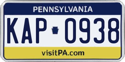 PA license plate KAP0938