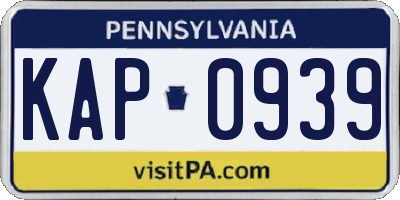 PA license plate KAP0939
