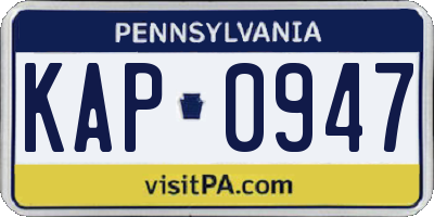 PA license plate KAP0947