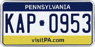 PA license plate KAP0953