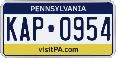 PA license plate KAP0954