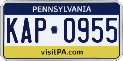 PA license plate KAP0955