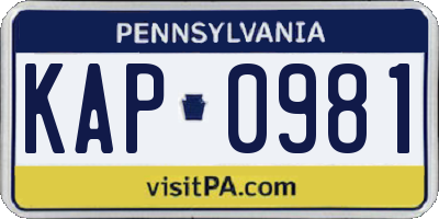 PA license plate KAP0981