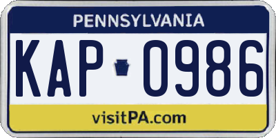 PA license plate KAP0986