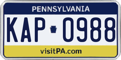 PA license plate KAP0988