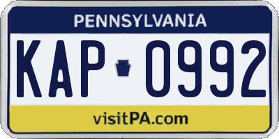 PA license plate KAP0992