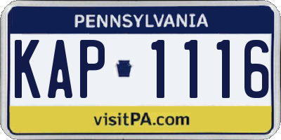 PA license plate KAP1116