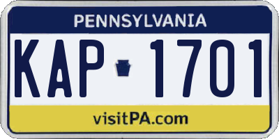 PA license plate KAP1701