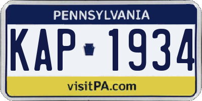 PA license plate KAP1934