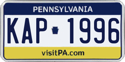 PA license plate KAP1996