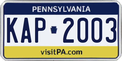 PA license plate KAP2003