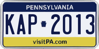 PA license plate KAP2013