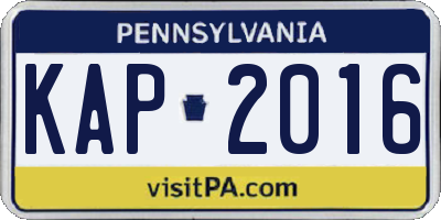 PA license plate KAP2016