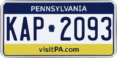 PA license plate KAP2093