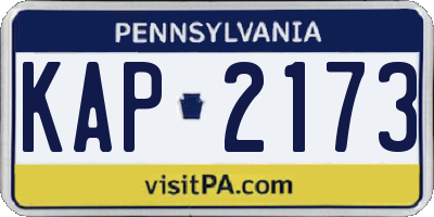 PA license plate KAP2173